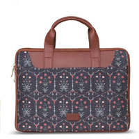 ZOUK FloMotif Floral Printed Women's Jute Handcrafted Vegan Leather Black L Zipper Laptop Sleeve 15.6 inch