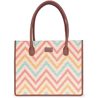 ZOUK WavBeach Printed Jute Handcrafted Multicolor Women's Stylish Tote Bags | Tote Handbag| Shoulder bag with double handle