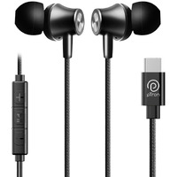 pTron Boom Play in-Ear Type C Wired Headphones with Mic, 10mm Drivers for Immersive Audio, 1.2m Fish Scale Style Tangle-Free Cable, in-line Controls, Metal Buds, Snug-fit & Wide Compatibility (Black)