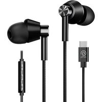 pTron Boom Play X1 In-Ear Type C Wired Headphones with Mic, 13mm Driver for Immersive Audio, 1.2m Fish Scale Style Tangle-free Cable, In-line Control, Metal Buds, Snug-fit & Wide Compatibility (Black)