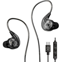 pTron Boom Play X2 in-Ear Type C Wired Headphones with Mic, IEM Ear-Hook Design, 13mm Drivers for Immersive Audio, 1.2m Fish Scale Style Tangle-Free Cable, in-line Controls & Wide Compatibility(Black)