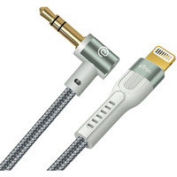 pTron 8-pin iOs to 3.5mm Aux Cable, 1.5m Nylon Braided, 90 Degree Gold-plated Connector, Male to Male Audio Cable, Metal Heads, Compatible with iPhone x/8/7/plus/6/6s/xs/xr/xs max, Solero A15 (Grey)