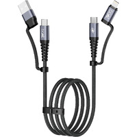 boAt FlexiCharge 400 Charging Cable w/ 4-in-1 Connectivity- USB-A, Type-C, & Lightning Ports, 60W/3A PD Fast Charging,480Mbps Data Sync,2 Swappable Heads,Silicon Cable Tie(Carbon Black)