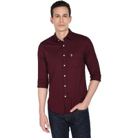 U.S. POLO ASSN. Mens Solid Dobby Fs Regular Fit Shirts (Usshtfx0005_Wine_L)