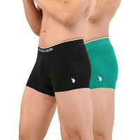 U.S. POLO ASSN. Men Cotton Stretch Antibacterial Et004 Trunks - Pack of 2 (Black/Bosphorous M)