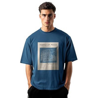 Nobero Men's Solid Oversized Fit T-Shirt (1M-TWRT-C0748_Marine XL) Blue