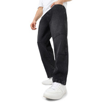 Urbano Fashion Men's Black Loose Baggy Fit Cut and Sew Panelled Jeans Non-Stretchable (jeanlosblcns-black-30)