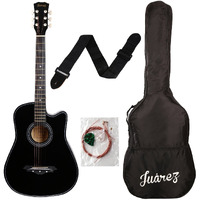 Jurez Acoustic Guitar Kit, 38 Inch Cutaway, 038C with Bag, Strings, Pick and Strap, Black