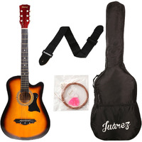 Jurez Acoustic Guitar, 38 Inch Cutaway, 038C with Bag, Strings, Pick and Strap, Black (Acoustic Guitar Kit, SUNBURST)