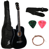 Juarez Acoustic Guitar, [ LEFT HANDED] 38 Inch Cutaway, 38CL/BK with Bag, Strings, Pick and Strap, Black