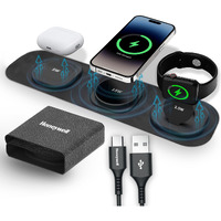 Honeywell Zest Wireless 3-in-1 Magnetic Foldable MagSafe Compatible 23W Wireless Charger for iPhone 12-15, Supports QC 3.0, All Apple Watch Series, Airpods 2,3, pro, Ultra-Fast Charging up to 23W