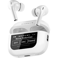 HAMMER Screen TWS, ANC (32dB), Smart Touch Display True Wireless Buds, Type-C Fast Charging, Bv5.4, Find My Earbuds, 4 Mics ENC for Clear Calling, Transparency Mode, EQ Mode (White)