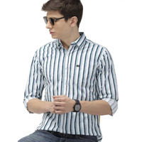 The Indian Garage Co Adult Men's Striped Slim Fit Shirt (0619-SH04-04_White XL)