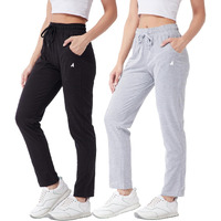 Modeve  Women Cotton Blend Pack of 2 Track Pant for Summer || Women Lower || Women Pyjama || Lounge Pants_Black and Light Grey_Large