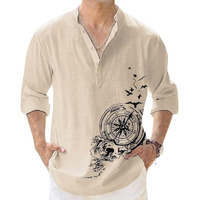 DEELMO Men's Cotton Blend Mandarin Collar Regular Fit Full Sleeve Casual Short Kurta, Beige, 2XL