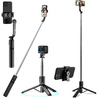 WeCool S6 Reinforced Bluetooth Selfie Stick with Tripod Stand, 45inc/ 130cm Long Selfie Stick with 6-Section Stable Base, Detachable Mobile Holder, Compatible with Mobile/GoPro for Video & Photoshoot