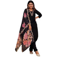 KLOSIA Women Embroidery Kurta and Pant Set with Dupatta | Embroidery Kurta Set | Black Suit (in, Alpha, S, Black)
