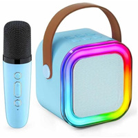 INEFABLE Mini Karaoke Machine Microphone Portable Bluetooth Wireless Speaker with Wireless Mic for Music Toys Christmas Birthday Gifts for Girls & Boys 4,5,6,7,8,9,10,11,12 Year Old - Set of 1 (Blue)