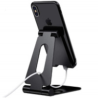 ELV Aluminum Adjustable Mobile Phone Foldable Holder Tabletop Stand, Dock Mount for All Smartphones, Tabs, Kindle, iPad (Black)