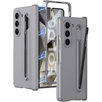 Kapa Contrast Magnetic Hinge Case for Samsung Galaxy Z Fold 6 | Inbuilt S-Pen Holder Stand Hybrid Back Cover (Grey with Black Pen)