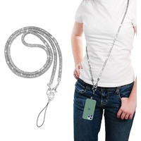 GadgetBite Diamond Charm Phone Lanyard - Cross body lanyard, Mobile Holder Strap, Hands-Free Neck Hanging Chain Accessory, Compatible with iPhone & Most Smartphones, Charms for Phone Case.(Silver)