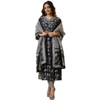 I ENTERPRISE Kurta Set for Women | Women Kurta Set with Dupatta | Women Kurta Sets Kurtis | Women Kurta Pant Set | Traditional | Ethnic Set | Suit | Color_ Black Size:- L