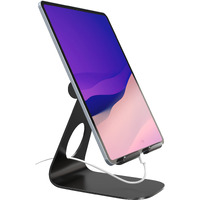 ELV Direct Tablet Stand Aluminium Adjustable Foldable Cell Phone Holder Mount Multi-Angle Dock, Aluminium Alloy, Anti-Slip Pads for Home, Office Desk, Study and Bed (4"-13") - (Black) Tabletop