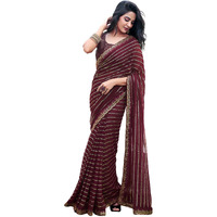 Satrani Women's Georgette Sequence Work Saree with Unstitched Blouse Piece (3775S102N_Brown)