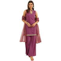 FIORRA Women's Lavender Viscose Chanderi Straight Kurta with Palazzo and Dupatta SET0176
