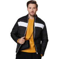 Amazon Brand - House & Shields Symbol Polyester Men's Quilted Standard Length Bomber Jacket Black M, Medium