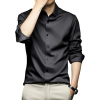 IndoPrimo Men's Stylish Solid Satin Casual Shirt for Men Full Sleeve (in, Alpha, L, Regular, Black)