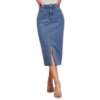 BLACKX Denim Skirt for Women| Short Denim Skirt for Women| Denim Slit Skirt for Women - 1003 (in, Alpha, 2XL, Blue)