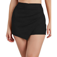 ADDYVERO High Rise Elasticated Waistband Women Above Knee/Mini Bodycon Wrap Skort/Shorts (Black, 32)