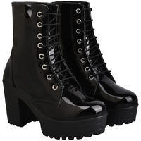 Shoetopia Lace Up Block Heeled Western Boots/Boot-07/Black/UK8-EU41