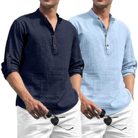 Zombom Combo of Men's Solid Cotton Blend Full Sleeve Straight Kurta Shirt (Pack of 2)