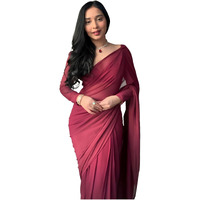 Stylescope Women's Plain Georgette Ready To Wear One Minute Saree With Unstitched Blouse Piece (Kalki Maroon_Maroon_Free Size)