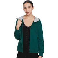 Amazon Brand - Symbol Women's Cotton Blend Solid Regular Fit Long Sleeve Hooded Terry Sweatshirt Forest Green, Large