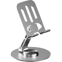 Prolet Aluminium Stand Portable Desktop Phone Stand 360 Rotatable and Foldable Cell Phone Holder Metal Base for Table & Bed Compatible with All Smartphones & Tablets Desk-Grey
