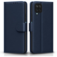 Pikkme Flip Cover Leather Finish | Inside TPU with Card Pockets | Wallet Stand and Shock Proof | Complete Protection Flip Case for Samsung Galaxy M12 / F12 / A12(Blue)