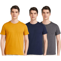 Amazon Brand - Symbol Men's Solid Cotton T Shirt | Plain | Round Neck | Half Sleeve - Regular Fit | Combo Pack of 3 (Available in Plus Size) (Dark Grey Melange, Iris Navy, Inca Gold_XL)