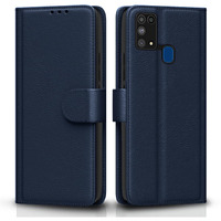 Pikkme Flip Cover Leather Finish | Inside TPU with Card Pockets | Wallet Stand and Shock Proof | Complete Protection Flip Case for Samsung Galaxy M31 / F41 / M31 Prime(Blue)