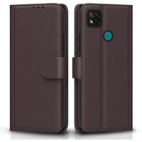 Pikkme Flip Cover Leather Finish | Inside TPU with Card Pockets | Wallet Stand and Shock Proof | Complete Protection Flip Case for Redmi 10A/10A Sport/Redmi 9/Redmi 9 Activ/9C/Poco C31(Coffee)