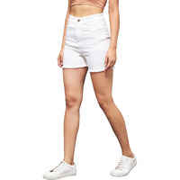 Miss Chase Women's White Regular High Rise Clean Look Regular Stretchable Denim Shorts (MCAW21DEN09-03-82-28, White, 28)