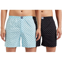 Amazon Brand - Symbol Men's Cotton Printed Boxer Shorts (Combo Pack of 2) Casual | Underwear | Half pants | Short Pant - Regular Fit with Back Pocket (BrightSky/Black_L)