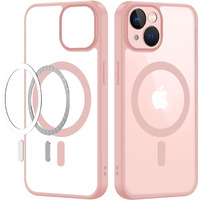 CEDO Magfit Cover for iPhone 13 / iPhone 14 (6.1 inch) | Mag-Safe Wireless Charging | Designed with Magnetic Lock Shockproof Phone Bumper Transparent Back Case Cover (Pink)
