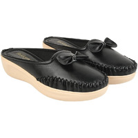 Shoetopia Upper Bow Detailed Black Slip-On Loafers for Women & Girls