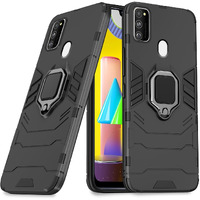 Pikkme Samsung Galaxy M21 / M30s / M21 2021 Back Cover | D5 Tough Armor Bumper | 360 Protection Case | Ring Holder Stand Case (Black)