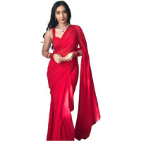 Stylescope Women's Plain Georgette Ready To Wear One Minute Saree With Unstitched Blouse Piece (Kalki Pure Red_Pure Red_Free Size)