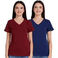 Amazon Brand - Symbol Women's Regular T-Shirt (2VN12_Wine&Ink Blue XXL)