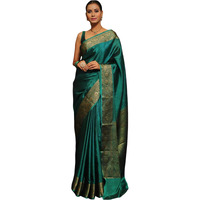 SAMAH Women's Jacquard Silk Saree (3730S393N_Teal Green)
